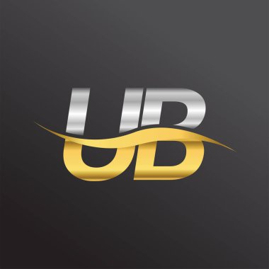 İlk harf UB logosu. Altın ve gümüş rengi Swoosh tasarımı. İş ve şirket kimliği için vektör logosu.