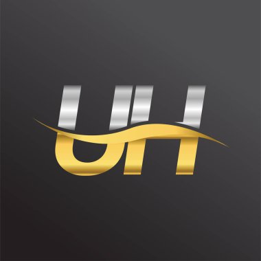 İlk harf logosu UH şirket adı altın ve gümüş rengi swoosh tasarımı. İş ve şirket kimliği için vektör logosu.