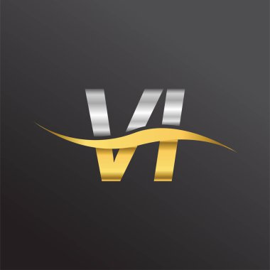 İlk harf 6. Logo şirketinin adı Altın ve Gümüş renkli Swoosh tasarımı. İş ve şirket kimliği için vektör logosu.