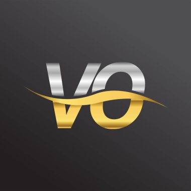 İlk harf logosu VO şirketinin adı Altın ve Gümüş rengi Swoosh tasarımı. İş ve şirket kimliği için vektör logosu.