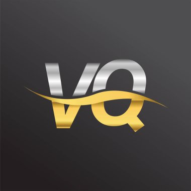 İlk harf logosu VQ şirketinin adı altın ve gümüş rengi Swoosh tasarımı. İş ve şirket kimliği için vektör logosu.