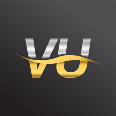 İlk harf logosu VU şirketinin adı Altın ve Gümüş rengi Swoosh tasarımı. İş ve şirket kimliği için vektör logosu.