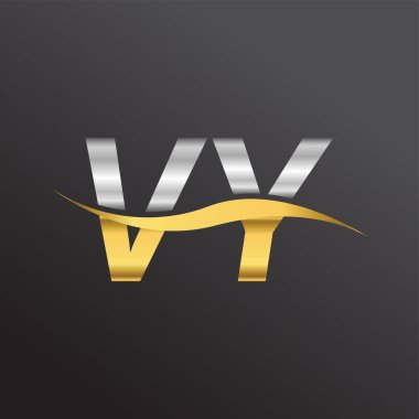 İlk harf VY şirket adı altın ve gümüş rengi swoosh tasarımı. İş ve şirket kimliği için vektör logosu.