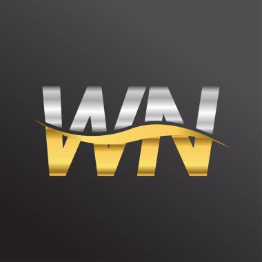 İlk harf WN firmasının adı Altın ve Gümüş rengi Swoosh tasarımı. İş ve şirket kimliği için vektör logosu.
