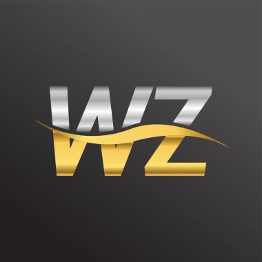 İlk harf logo WZ şirket adı altın ve gümüş rengi swoosh tasarımı. İş ve şirket kimliği için vektör logosu.