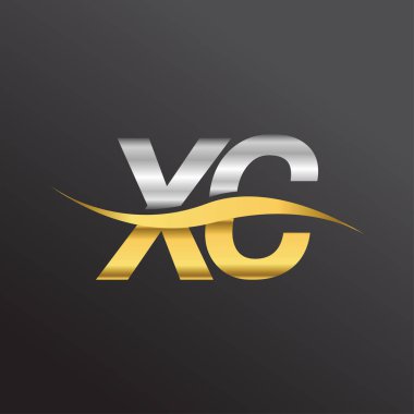 İlk harf XC logosu. Altın ve gümüş rengi Swoosh tasarımı. İş ve şirket kimliği için vektör logosu.