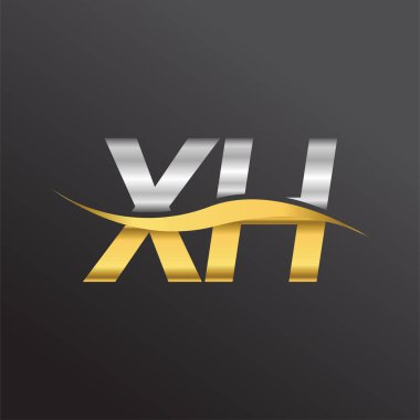İlk harf logosu XH şirketinin adı altın ve gümüş rengi Swoosh tasarımı. İş ve şirket kimliği için vektör logosu.