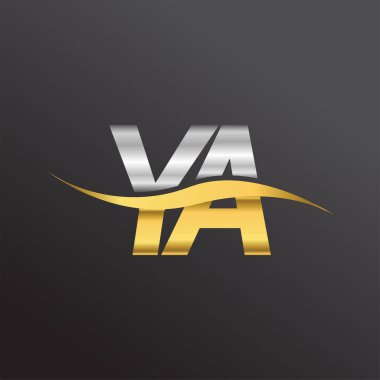 İlk harf YA şirket adı altın ve gümüş rengi Swoosh tasarımı. İş ve şirket kimliği için vektör logosu.