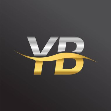 İlk harf YB logosu. Altın ve gümüş rengi Swoosh tasarımı. İş ve şirket kimliği için vektör logosu.