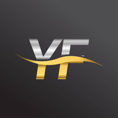 İlk harf YF logosu. Altın ve gümüş rengi Swoosh tasarımı. İş ve şirket kimliği için vektör logosu.