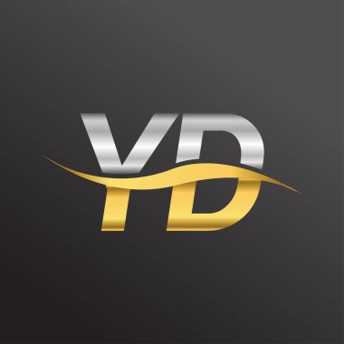 İlk harf YD logosu. Altın ve gümüş rengi Swoosh tasarımı. İş ve şirket kimliği için vektör logosu.