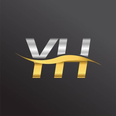 İlk harf YH şirket adı altın ve gümüş rengi Swoosh tasarımı. İş ve şirket kimliği için vektör logosu.