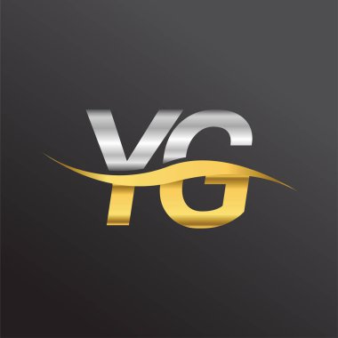 İlk harf YG logosu. Altın ve gümüş rengi Swoosh tasarımı. İş ve şirket kimliği için vektör logosu.