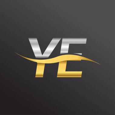 İlk harf YE logosu. Altın ve gümüş rengi Swoosh tasarımı. İş ve şirket kimliği için vektör logosu.