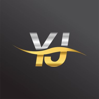 İlk harf YJ şirket adı altın ve gümüş rengi Swoosh tasarımı. İş ve şirket kimliği için vektör logosu.