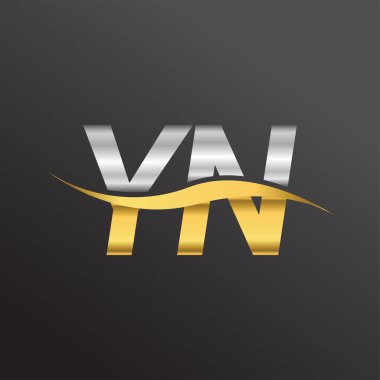 İlk harf YN şirket adı altın ve gümüş rengi Swoosh tasarımı. İş ve şirket kimliği için vektör logosu.