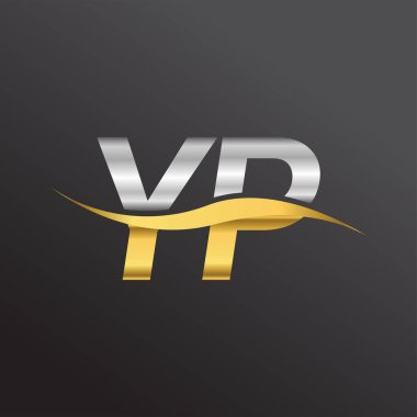 İlk harf YP logosu. Altın ve gümüş rengi Swoosh tasarımı. İş ve şirket kimliği için vektör logosu.