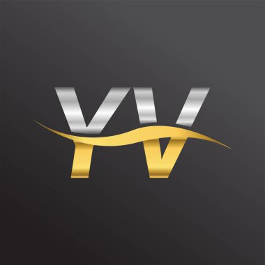 İlk harf YV logosu. Altın ve gümüş rengi Swoosh tasarımı. İş ve şirket kimliği için vektör logosu.