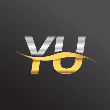 İlk harf logosu YU şirketinin adı Altın ve Gümüş rengi Swoosh tasarımı. İş ve şirket kimliği için vektör logosu.