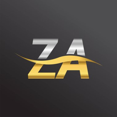 İlk harf ZA şirketi adı altın ve gümüş rengi Swoosh tasarımı. İş ve şirket kimliği için vektör logosu.