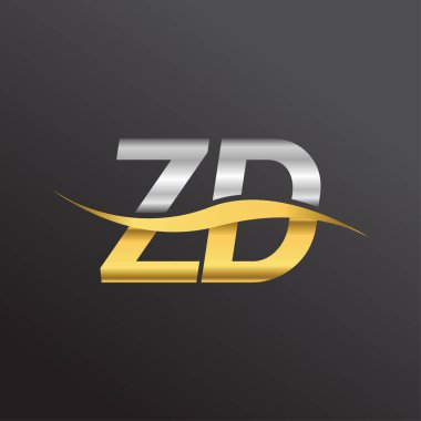 İlk harf ZD logosu. Altın ve gümüş rengi Swoosh tasarımı. İş ve şirket kimliği için vektör logosu.