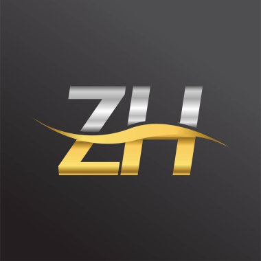 İlk harf ZH şirketi. Altın ve gümüş rengi Swoosh tasarımı. İş ve şirket kimliği için vektör logosu.