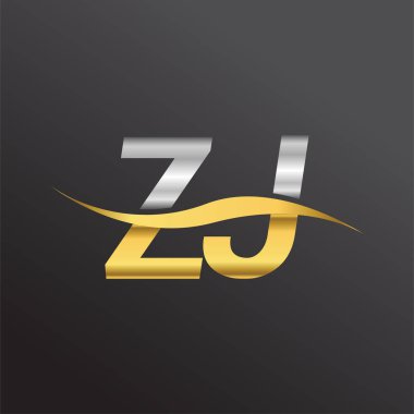 İlk harf logosu ZJ şirketinin adı altın ve gümüş rengi Swoosh tasarımı. İş ve şirket kimliği için vektör logosu.
