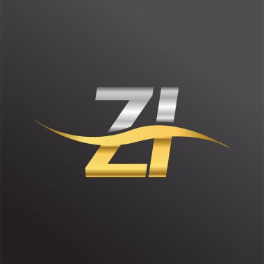 İlk harf ZI logosu. Altın ve gümüş rengi Swoosh tasarımı. İş ve şirket kimliği için vektör logosu.
