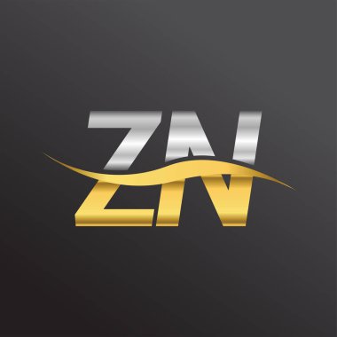 İlk harf logosu ZN. Altın ve gümüş rengi Swoosh tasarımı. İş ve şirket kimliği için vektör logosu.