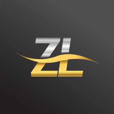 İlk harf ZL logosu. Altın ve gümüş rengi Swoosh tasarımı. İş ve şirket kimliği için vektör logosu.
