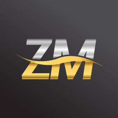 İlk harf ZM logosu. Altın ve gümüş rengi Swoosh tasarımı. İş ve şirket kimliği için vektör logosu.