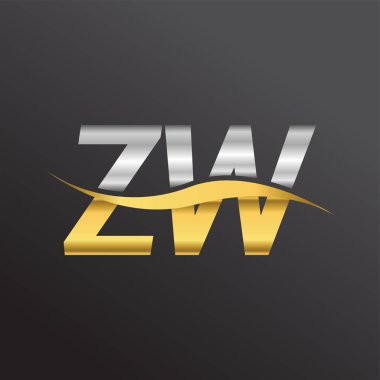 İlk harf ZW şirketi. Altın ve gümüş rengi Swoosh tasarımı. İş ve şirket kimliği için vektör logosu.