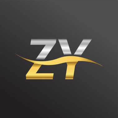İlk harf logosu ZY şirketinin adı altın ve gümüş rengi Swoosh tasarımı. İş ve şirket kimliği için vektör logosu.