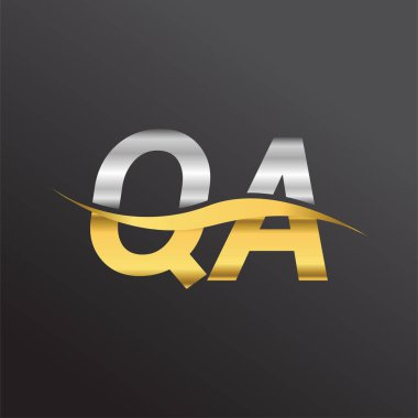 İlk harf soru-cevap şirketinin adı altın ve gümüş rengi Swoosh tasarımı. İş ve şirket kimliği için vektör logosu.