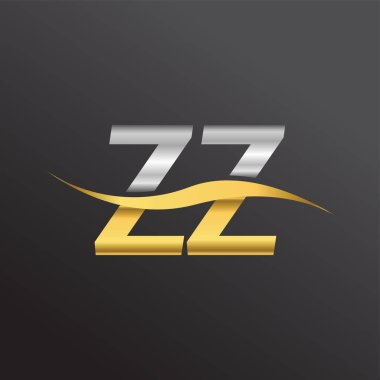 ZZ şirketinin ilk harfi altın ve gümüş rengi Swoosh tasarımı. İş ve şirket kimliği için vektör logosu.