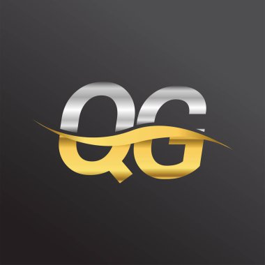 İlk harf QG şirket adı altın ve gümüş rengi swoosh tasarımı. İş ve şirket kimliği için vektör logosu.