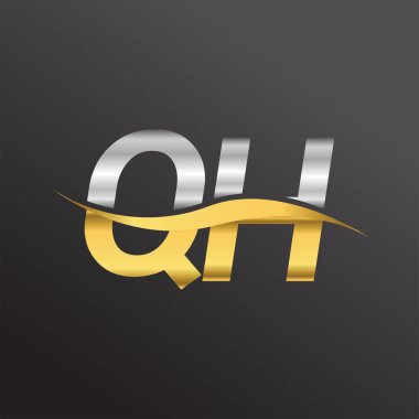 İlk harf QH şirket adı altın ve gümüş rengi swoosh tasarımı. İş ve şirket kimliği için vektör logosu.