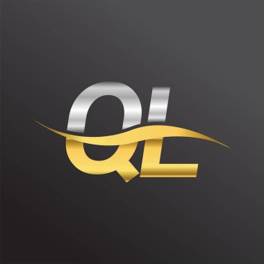 İlk harf QL şirket adı altın ve gümüş rengi swoosh tasarımı. İş ve şirket kimliği için vektör logosu.