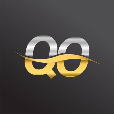 İlk harf logo QO şirketinin adı altın ve gümüş rengi swoosh tasarımı. İş ve şirket kimliği için vektör logosu.
