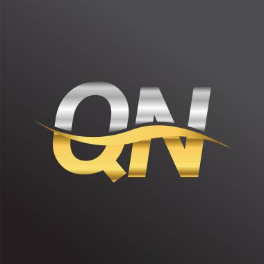 İlk harf QN şirket adı altın ve gümüş rengi Swoosh tasarımı. İş ve şirket kimliği için vektör logosu.