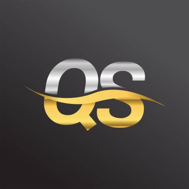İlk harf QS şirket adı altın ve gümüş rengi Swoosh tasarımı. İş ve şirket kimliği için vektör logosu.