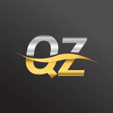 İlk harf QZ şirket adı altın ve gümüş rengi swoosh tasarımı. İş ve şirket kimliği için vektör logosu.