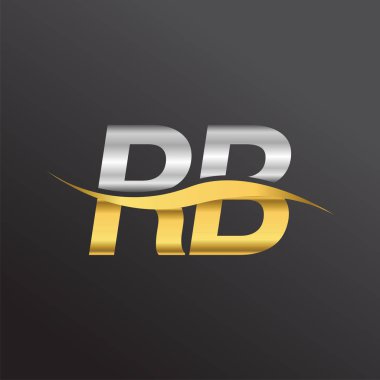 İlk harf logosu RB. Altın ve gümüş rengi Swoosh tasarımı. İş ve şirket kimliği için vektör logosu.