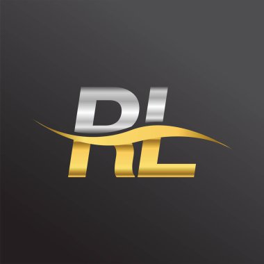 İlk harf logosu RL şirketinin adı altın ve gümüş rengi Swoosh tasarımı. İş ve şirket kimliği için vektör logosu.