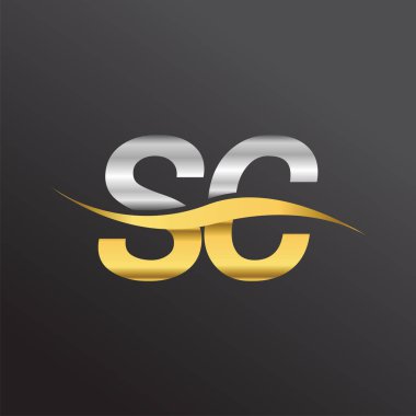 İlk harf, SC şirketinin altın ve gümüş renkli logosu. İş ve şirket kimliği için vektör logosu.