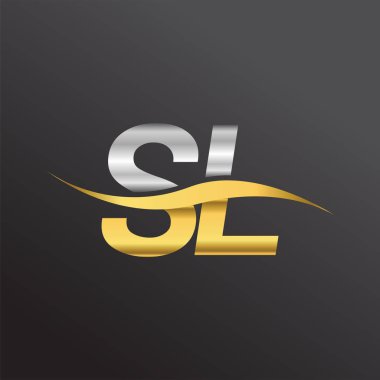 İlk harf logosu SL şirketinin adı altın ve gümüş rengi Swoosh tasarımı. İş ve şirket kimliği için vektör logosu.