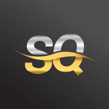 İlk harf logosu SQ şirketinin adı altın ve gümüş rengi Swoosh tasarımı. İş ve şirket kimliği için vektör logosu.