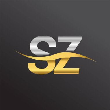 İlk harf logosu SZ şirketinin adı altın ve gümüş rengi Swoosh tasarımı. İş ve şirket kimliği için vektör logosu.