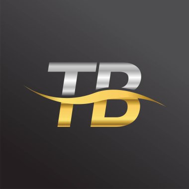 İlk harf tüberküloz şirketi adı altın ve gümüş rengi Swoosh tasarımı. İş ve şirket kimliği için vektör logosu.