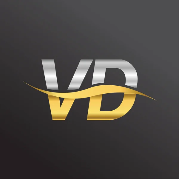 Logotipo Letra Inicial Nome Empresa Ouro Prata Design Swoosh Cor — Vetor de Stock